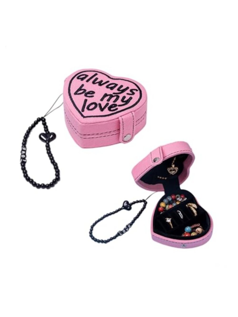 Pink Heart Mini Travel Jewelry Box Organizer with Velvet Lining